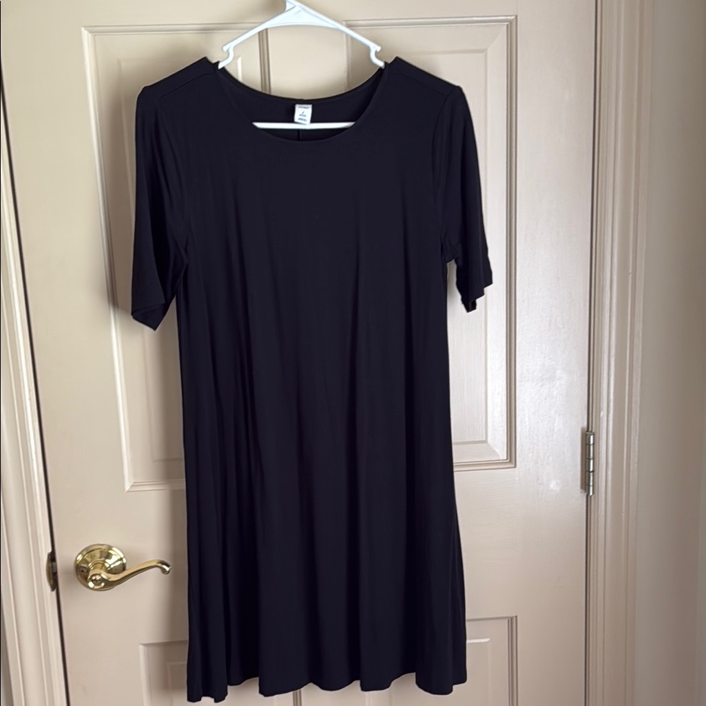 Old Navy Black A-Line Midi Dress Crew Neck Short Sleeve